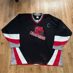 Vintage 90’s Dragons Sewn Patches Athletic CCM Hockey Long Sleeve Jersey